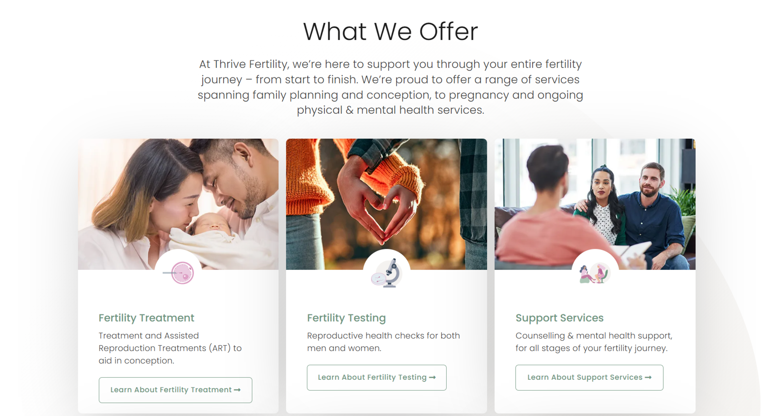 Screenshot of Thrive Fertility website